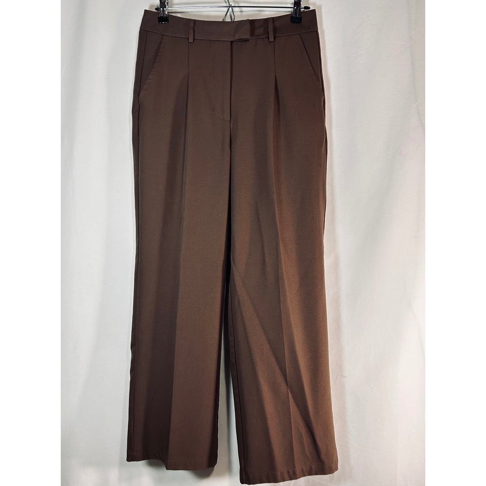 Chocolate Brown Wide Leg High Waisted Pleated‎ Trousers Dress Pants